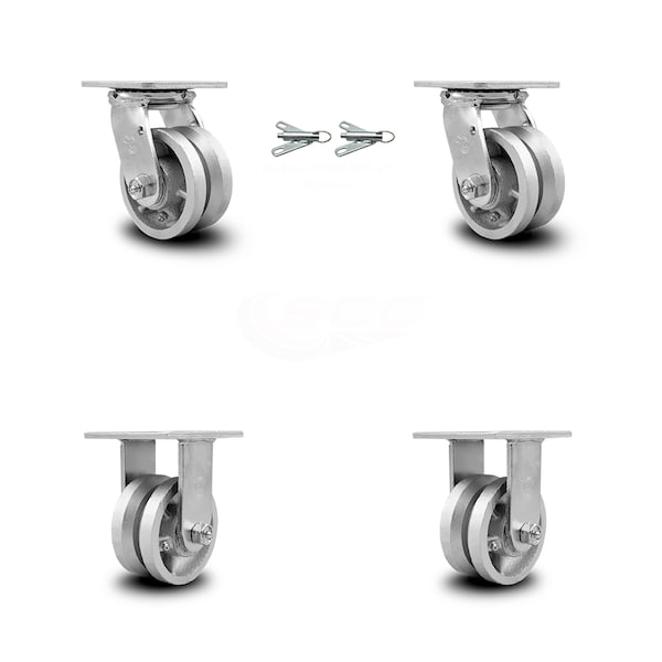4 Inch V Groove Semi Steel Caster Set with Ball Bearings 2 Swivel Lock 2 Rigid